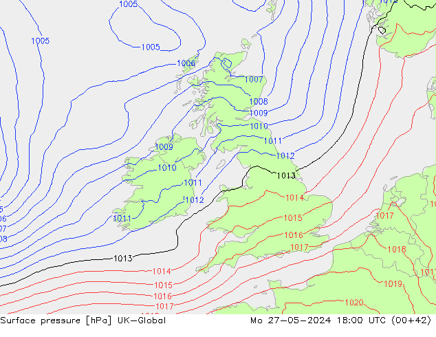 Surface pressure UK-Global Mo 27.05.2024 18 UTC