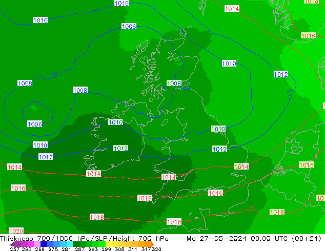 Thck 700-1000 hPa UK-Global Mo 27.05.2024 00 UTC