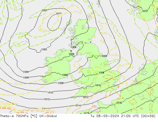 Theta-e 700hPa UK-Global mar 28.05.2024 21 UTC