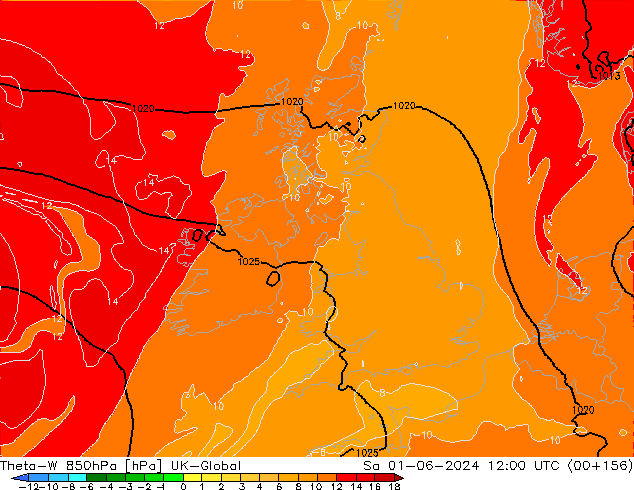 Theta-W 850гПа UK-Global сб 01.06.2024 12 UTC