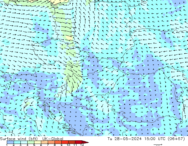 Surface wind (bft) UK-Global Tu 28.05.2024 15 UTC