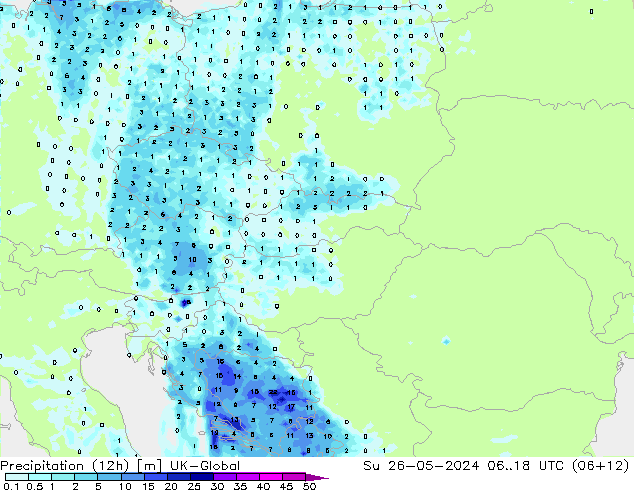 осадки (12h) UK-Global Вс 26.05.2024 18 UTC