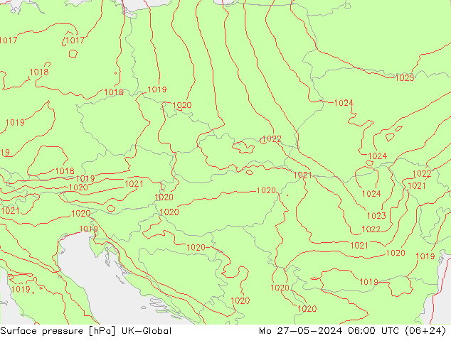 Atmosférický tlak UK-Global Po 27.05.2024 06 UTC