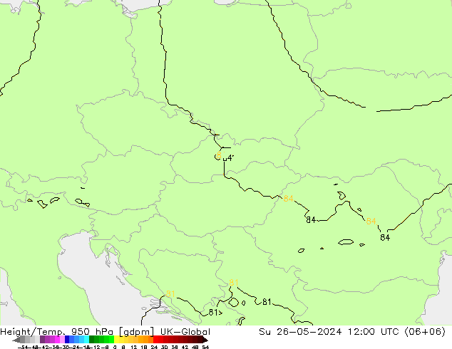 Height/Temp. 950 гПа UK-Global Вс 26.05.2024 12 UTC