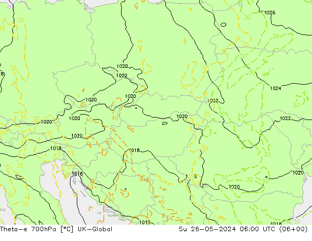 Theta-e 700hPa UK-Global zo 26.05.2024 06 UTC