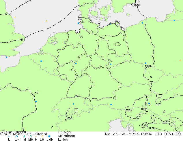 Cloud layer UK-Global lun 27.05.2024 09 UTC