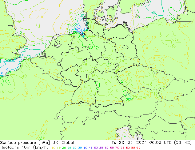 Isotachs (kph) UK-Global mar 28.05.2024 06 UTC