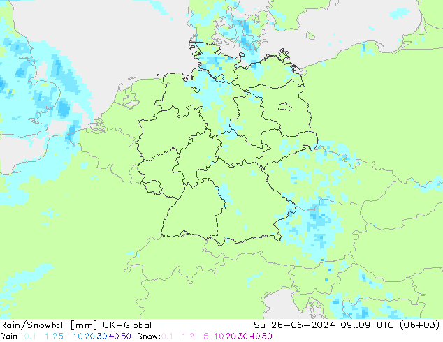 Rain/Snowfall UK-Global 星期日 26.05.2024 09 UTC