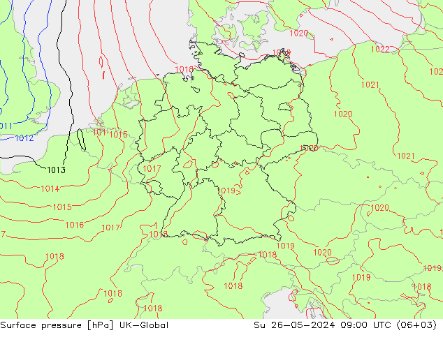 Surface pressure UK-Global Su 26.05.2024 09 UTC