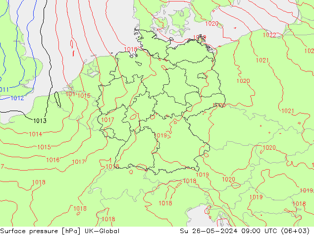 地面气压 UK-Global 星期日 26.05.2024 09 UTC