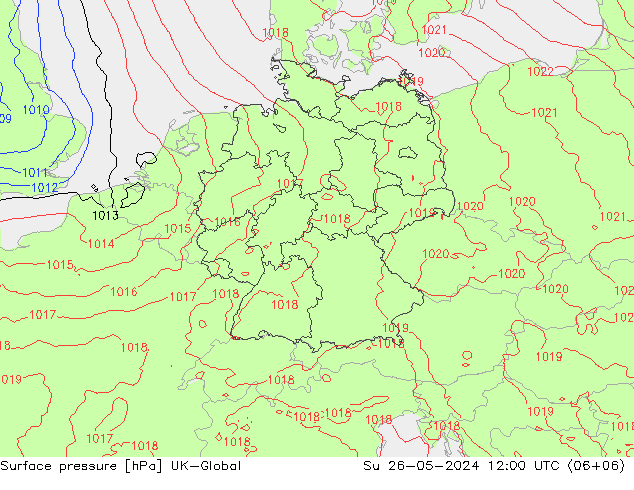 Atmosférický tlak UK-Global Ne 26.05.2024 12 UTC
