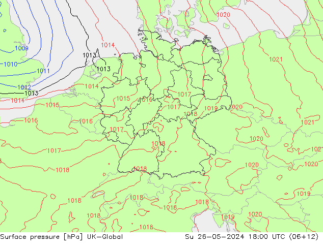 Pressione al suolo UK-Global dom 26.05.2024 18 UTC