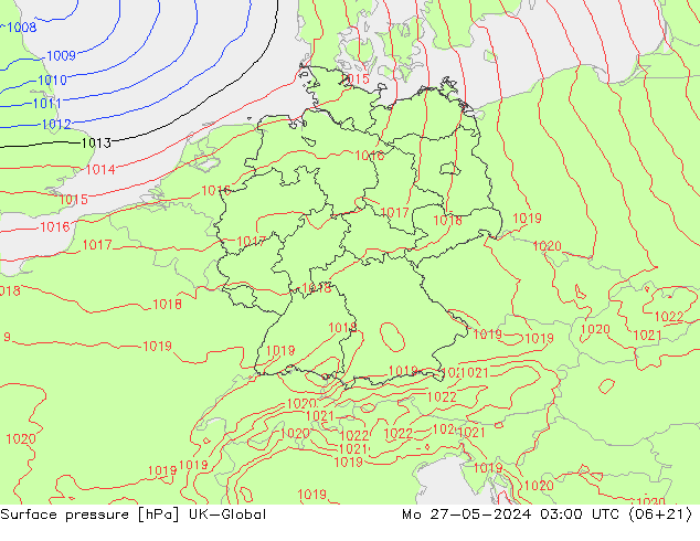 地面气压 UK-Global 星期一 27.05.2024 03 UTC