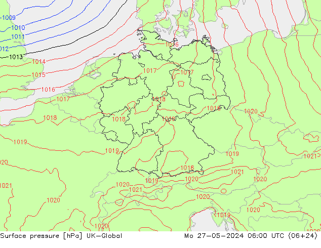 Pressione al suolo UK-Global lun 27.05.2024 06 UTC