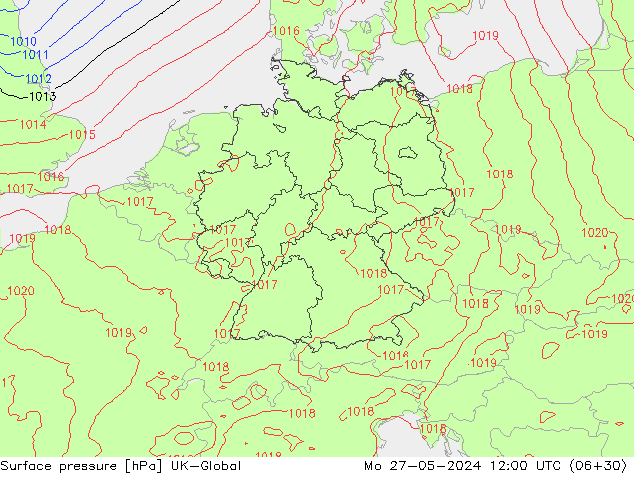 Presión superficial UK-Global lun 27.05.2024 12 UTC