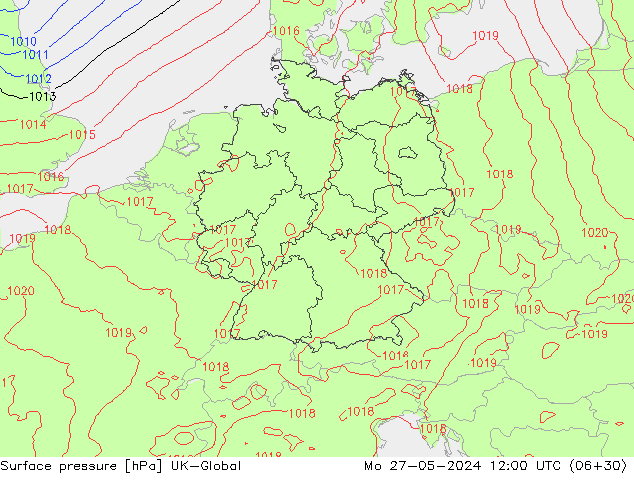 Surface pressure UK-Global Mo 27.05.2024 12 UTC