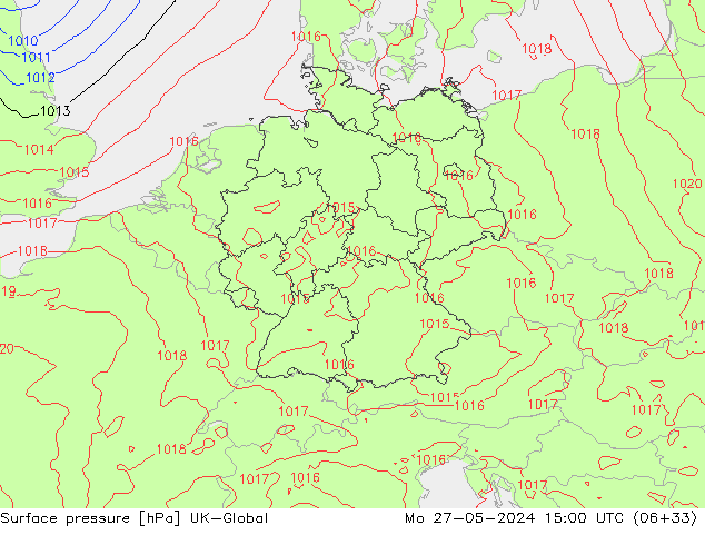 Surface pressure UK-Global Mo 27.05.2024 15 UTC