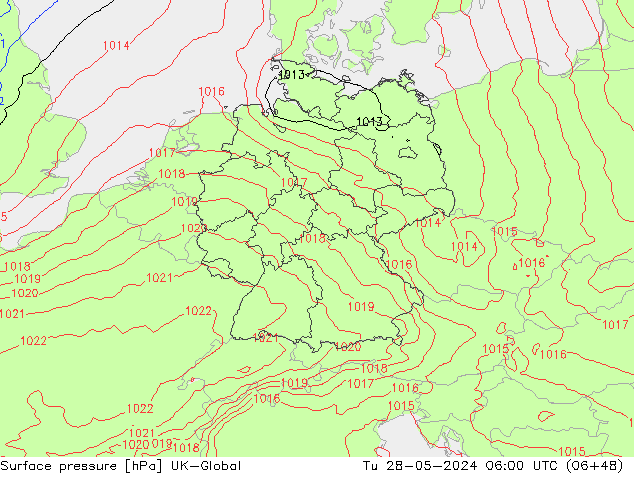 Surface pressure UK-Global Tu 28.05.2024 06 UTC