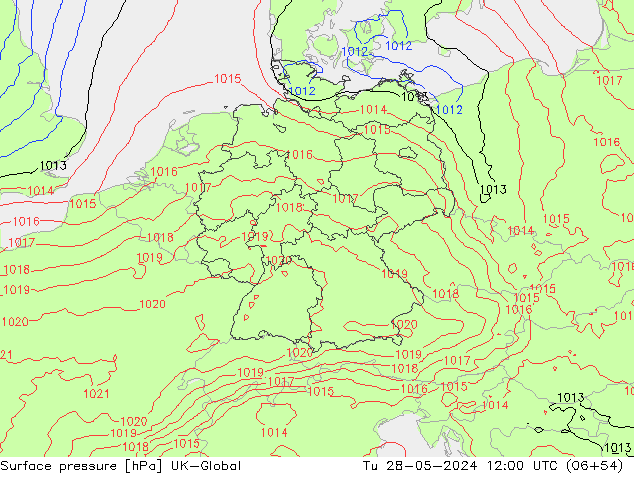 Surface pressure UK-Global Tu 28.05.2024 12 UTC