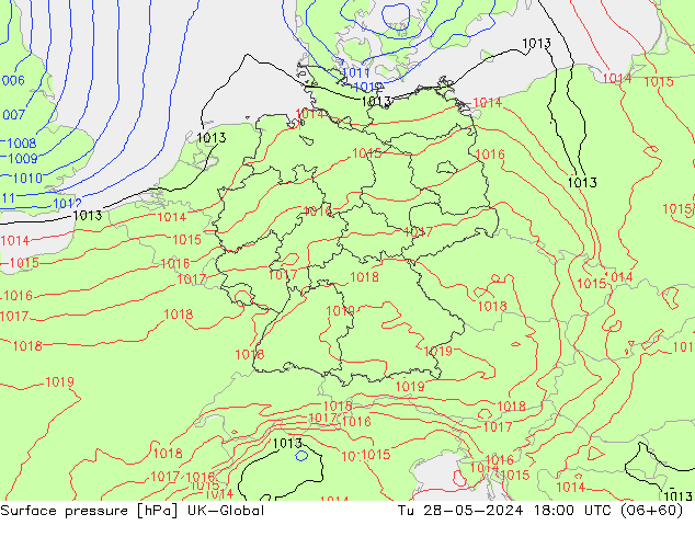 pression de l'air UK-Global mar 28.05.2024 18 UTC