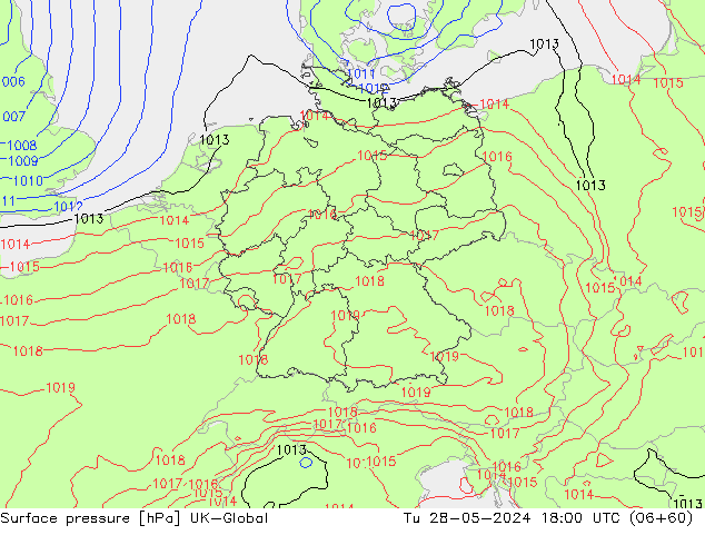 Atmosférický tlak UK-Global Út 28.05.2024 18 UTC