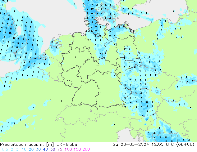 Precipitation accum. UK-Global  26.05.2024 12 UTC