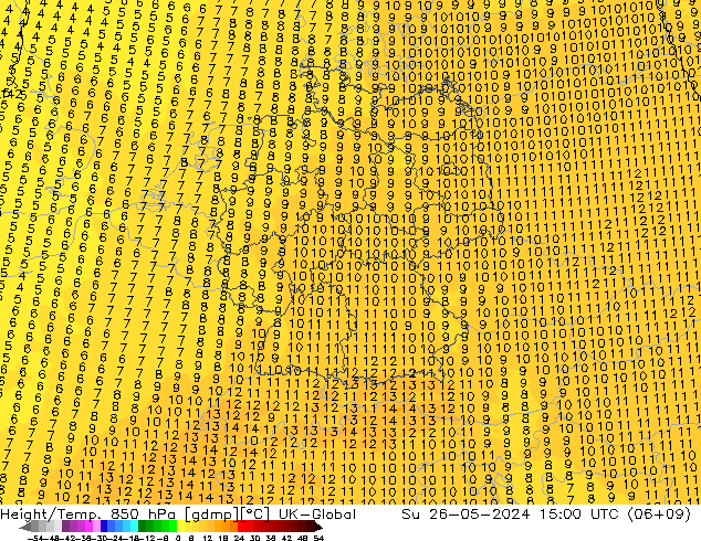 Height/Temp. 850 hPa UK-Global Dom 26.05.2024 15 UTC