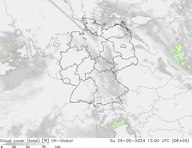 Nubes (total) UK-Global dom 26.05.2024 12 UTC