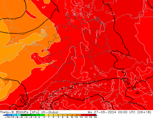 Theta-W 850hPa UK-Global Mo 27.05.2024 00 UTC
