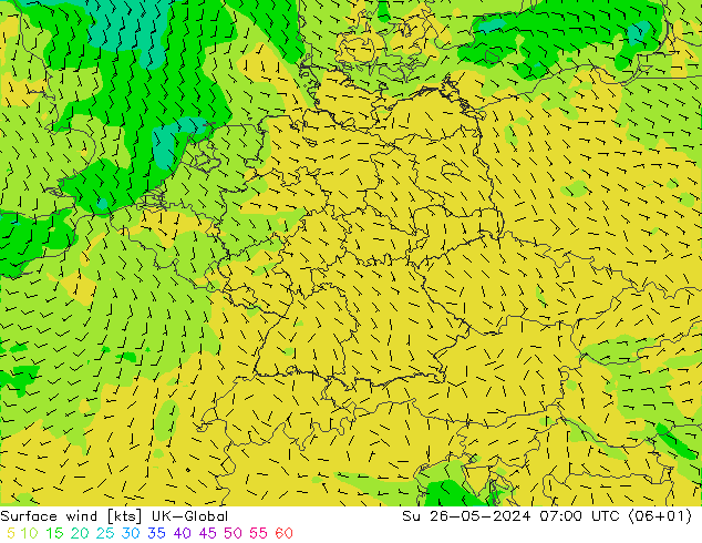 Surface wind UK-Global Su 26.05.2024 07 UTC