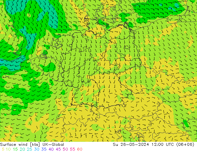 Surface wind UK-Global Ne 26.05.2024 12 UTC