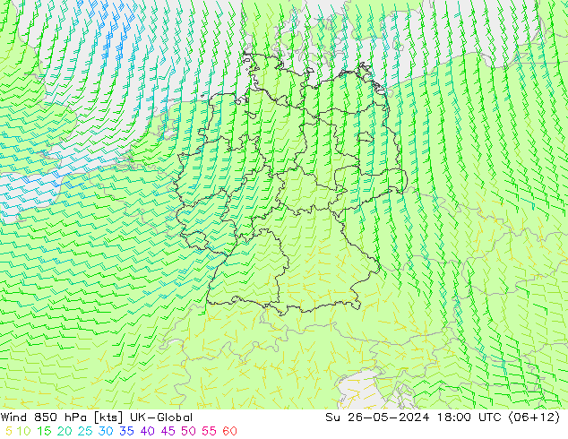 Wind 850 hPa UK-Global So 26.05.2024 18 UTC