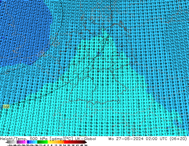 Height/Temp. 500 hPa UK-Global Mo 27.05.2024 02 UTC