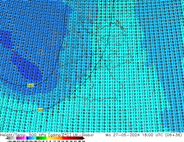 Yükseklik/Sıc. 500 hPa UK-Global Pzt 27.05.2024 18 UTC