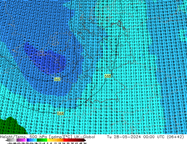 Height/Temp. 500 hPa UK-Global Di 28.05.2024 00 UTC