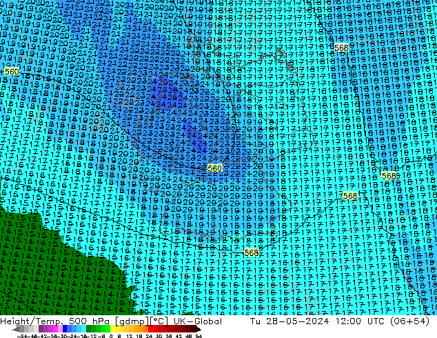 Hoogte/Temp. 500 hPa UK-Global di 28.05.2024 12 UTC