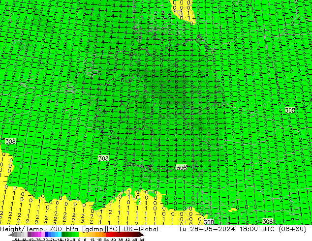 Hoogte/Temp. 700 hPa UK-Global di 28.05.2024 18 UTC