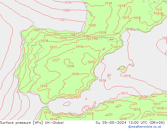 Surface pressure UK-Global Su 26.05.2024 12 UTC