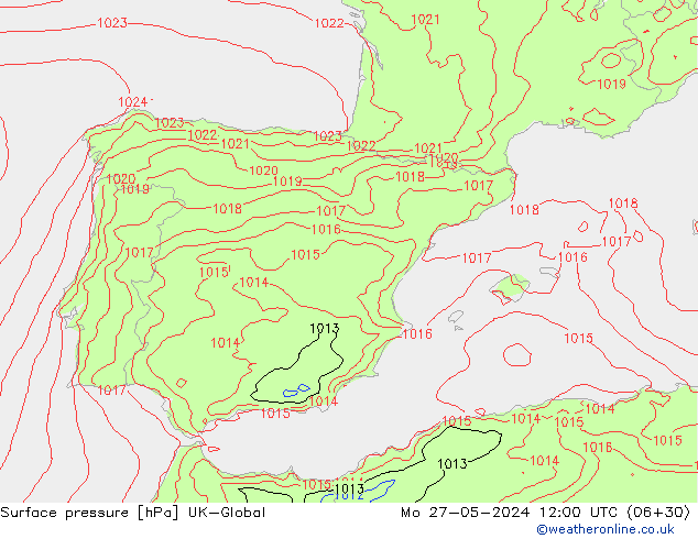 pressão do solo UK-Global Seg 27.05.2024 12 UTC