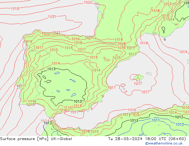 Surface pressure UK-Global Tu 28.05.2024 18 UTC