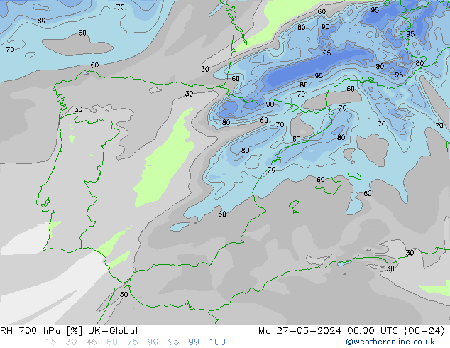 RH 700 hPa UK-Global Seg 27.05.2024 06 UTC