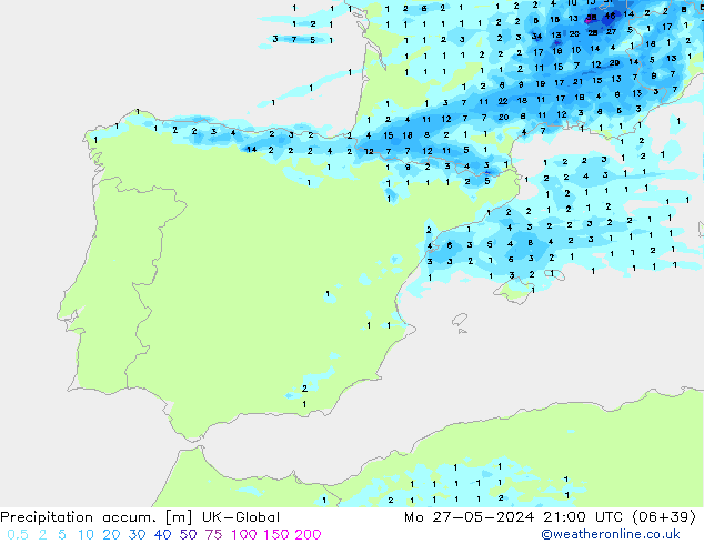 Precipitation accum. UK-Global  27.05.2024 21 UTC