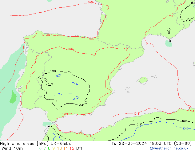 High wind areas UK-Global Tu 28.05.2024 18 UTC