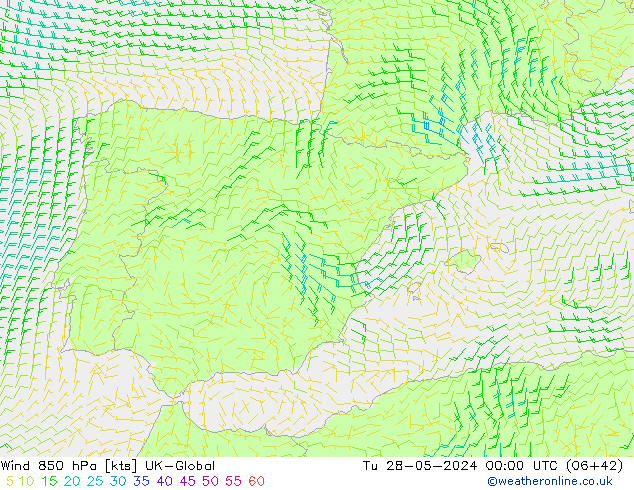 Vent 850 hPa UK-Global mar 28.05.2024 00 UTC