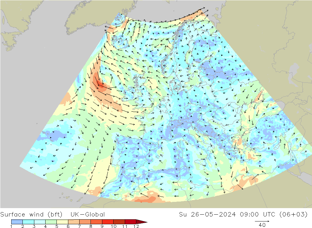 Bodenwind (bft) UK-Global So 26.05.2024 09 UTC
