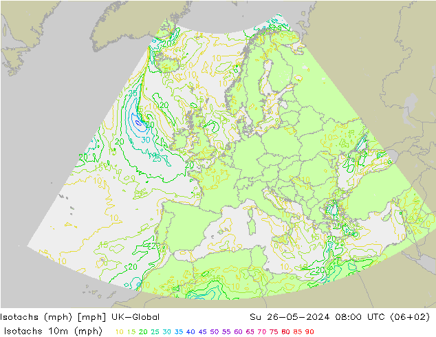 Isotachs (mph) UK-Global Ne 26.05.2024 08 UTC