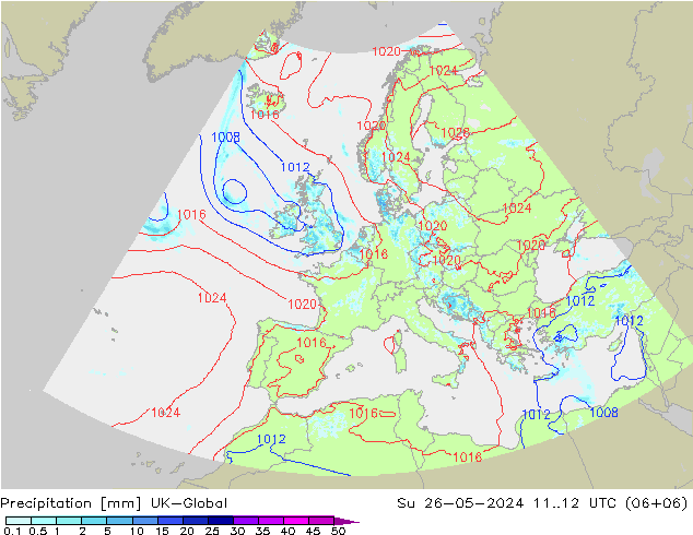 Precipitation UK-Global Su 26.05.2024 12 UTC