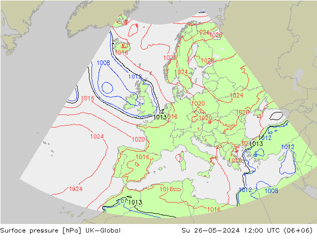 Surface pressure UK-Global Su 26.05.2024 12 UTC