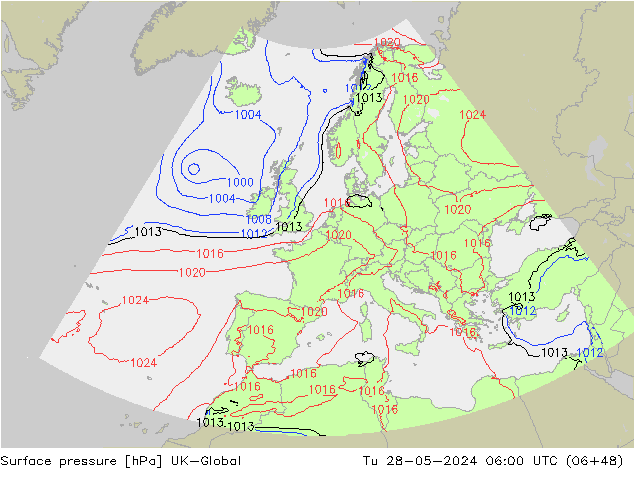 Presión superficial UK-Global mar 28.05.2024 06 UTC