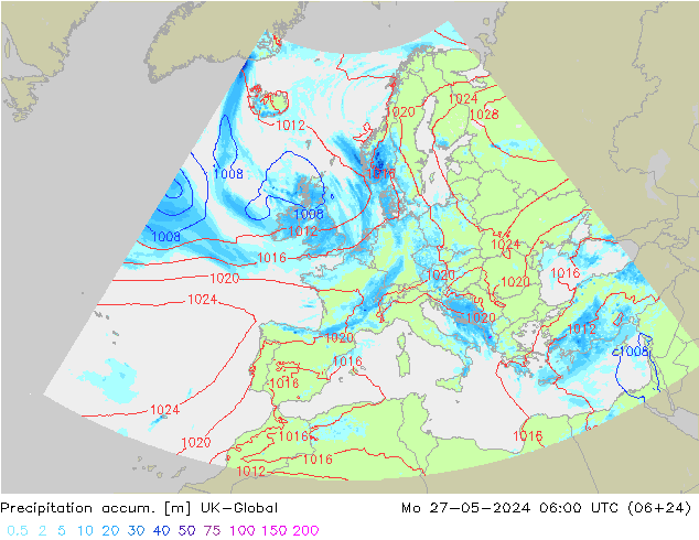 Precipitation accum. UK-Global pon. 27.05.2024 06 UTC